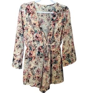 EUC SHOW ME YOUR MUMU Roxy Romper Cream Rose Pink Floral Flare Sleeve Small
